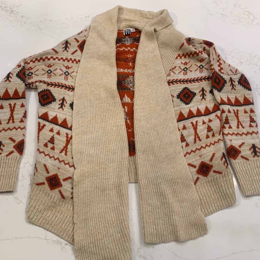 Roxy Beige and Red Tribal Cardigan